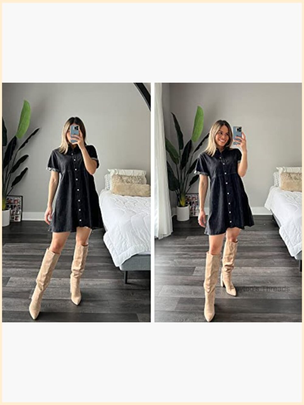 Short Sleeve Button Down Tiered Denim Babydoll Dress - Picture 2 of 7